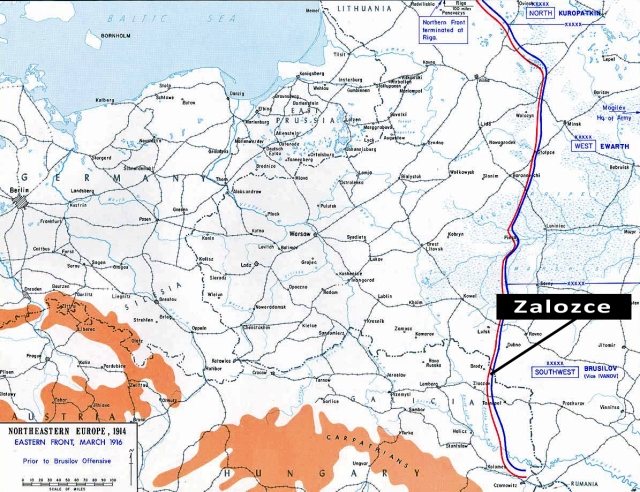 Map of the Eastern Front of World War I, March 1916.