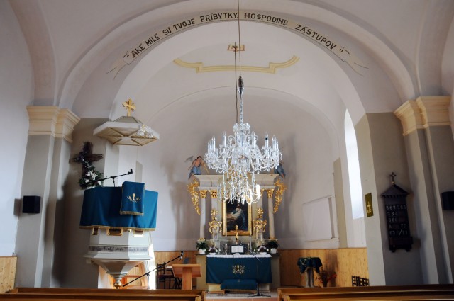 Interior of Evangelical Lutheran church, Obisovce, Slovakia.