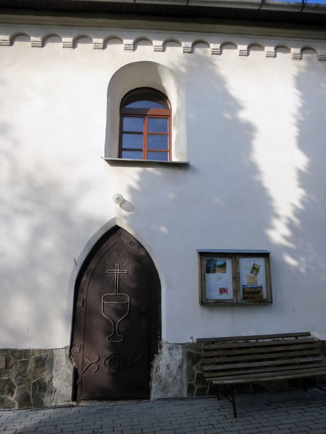 Front entrance to the Evangelical Lutheran church in Zehna, Slovakia.