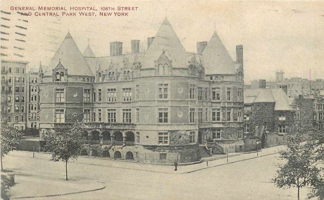 Vintage postcard of the old Memorial Hospital on West 106th Street. My great-grandfather Andrew Sabol spent the last three weeks of his life there in 1938.