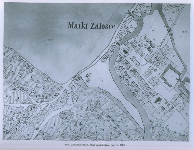 Detail of 19th century cadastral map of Zalozce, taken from a Polish book about Roman Catholic churches. Courtesy of Remigiusz Paduch from the website Olejow na Podolu.