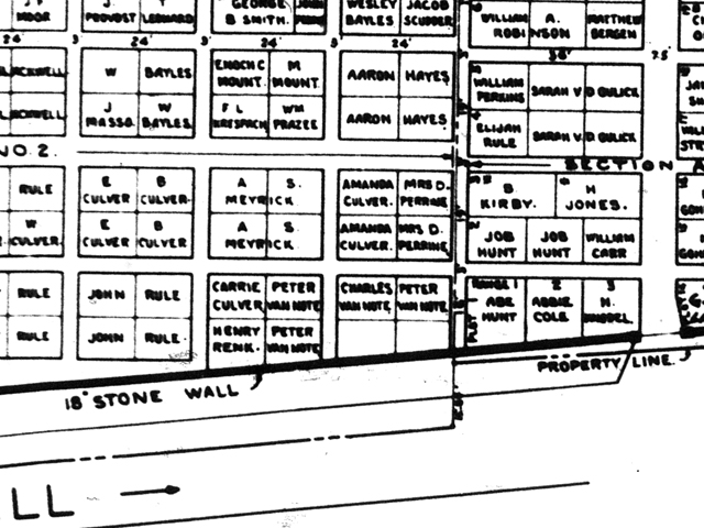 Detail of Kingston Presbyterian Cemetery map showing location of three plots owned by Peter Vannote.