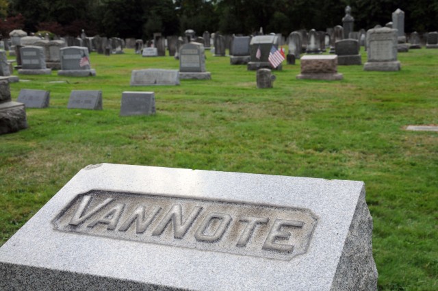 Grave marker in the Kingston Presbyterian Cemetery, Kingston, NJ, marked simply Vannote. Could this be where my great-great-grandmother Mary Miller Vannote is buried?